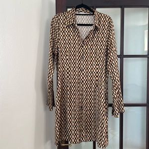 Abercrombie & Fitch geo pattern long sleeve button down shirt dress in LT